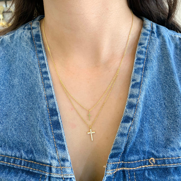 Collar dos cruces mini una con brillos