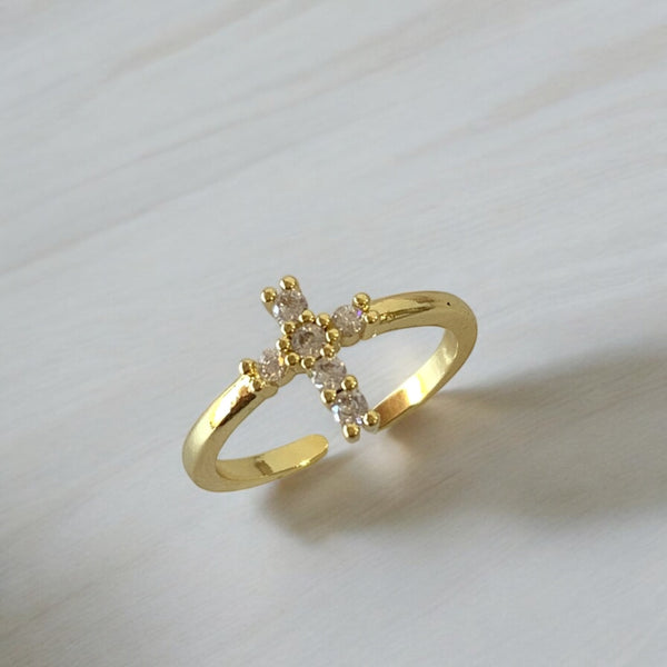 Anillo cruz mini brillos