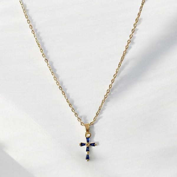 Collar cruz brillos azul
