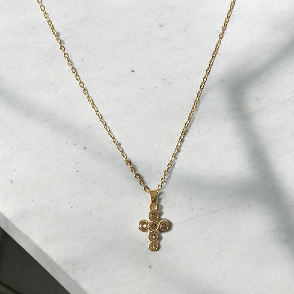 Collar cruz brillos circulares