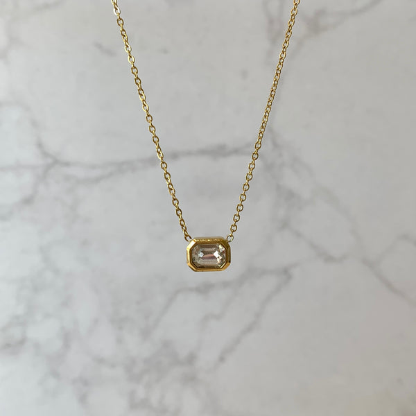 Collar brillo rectangular mini blanco