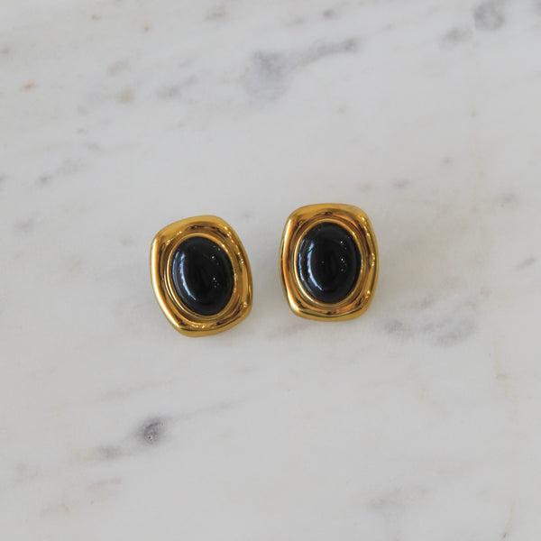Aretes vintage rectángulo con piedra negra