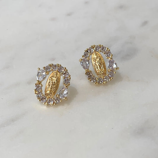 Aretes virgen de Guadalupe con brillos