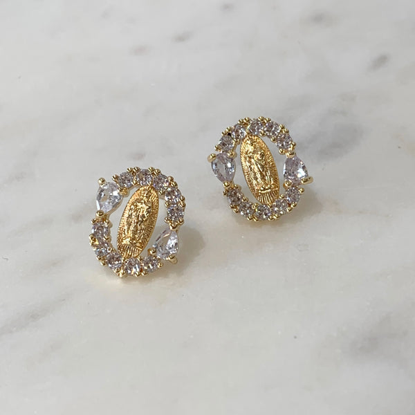 Aretes virgen de Guadalupe con brillos