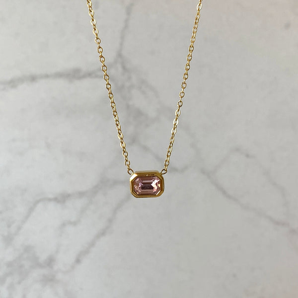 Collar brillo rectangular mini rosa