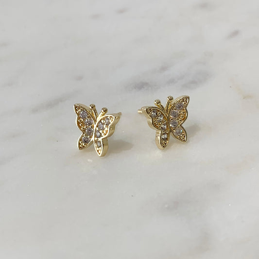 Aretes mariposas con brillos dorados