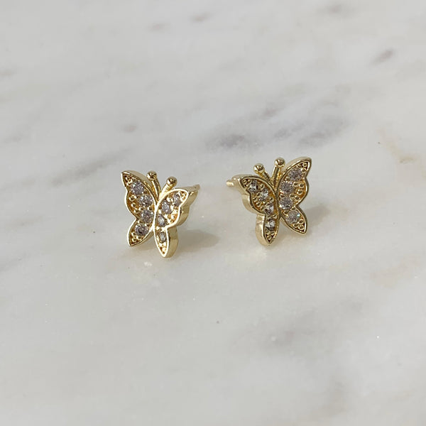 Aretes mariposas con brillos dorados